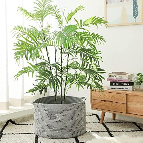 KAKAMAY Large Blanket Basket (20"x13"),Woven Baskets for storage Baby Laundry Hamper, Cotton Rope Blanket Basket for