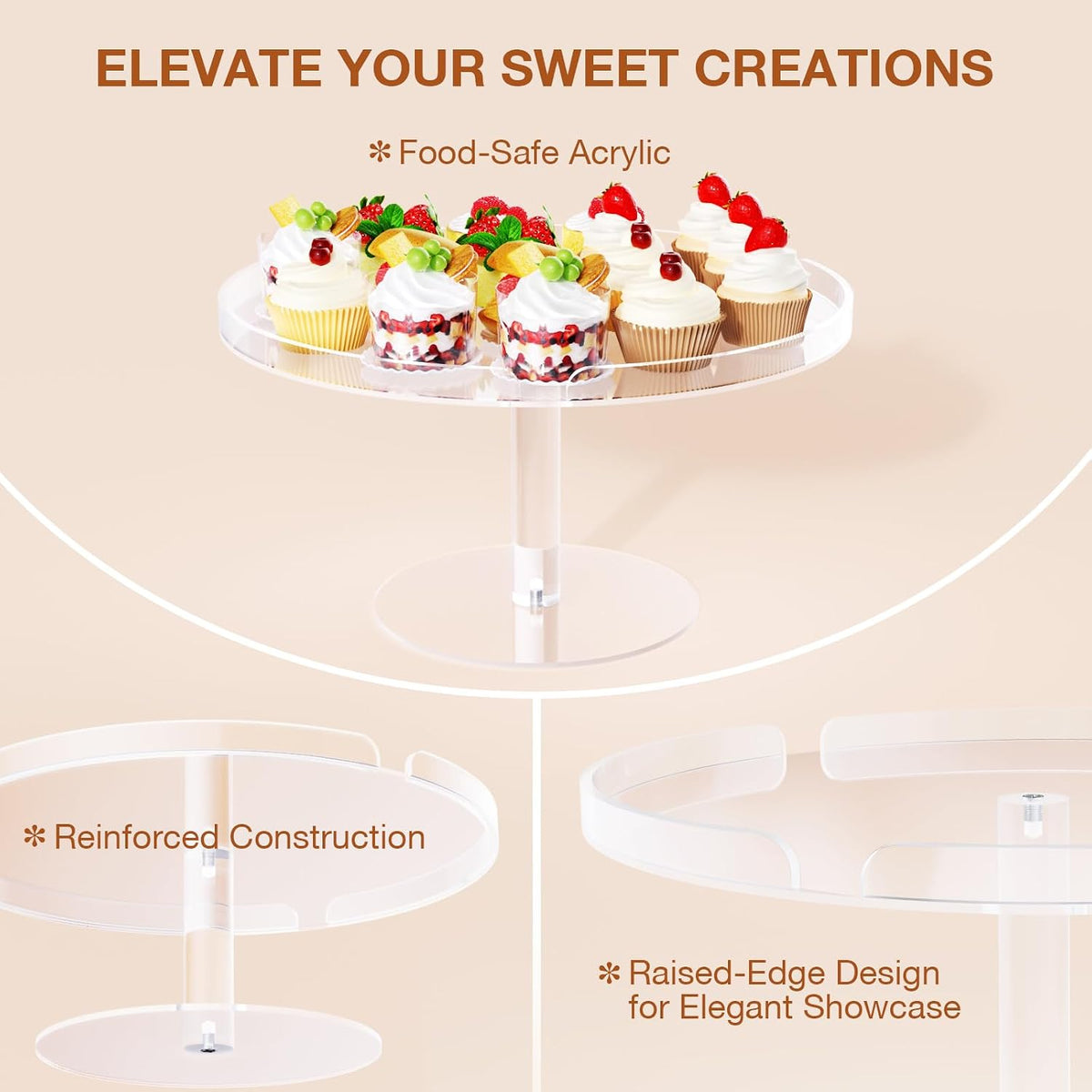 Bakzon Acrylic Cupcake Stand, Clear Dessert Dessert Table Display Set, Cupcake Tower Holder Display with Base for