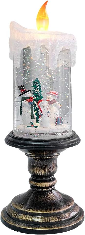 Eldnacele Snowman Christmas Snow Globe Flameless Candle Battery Operated