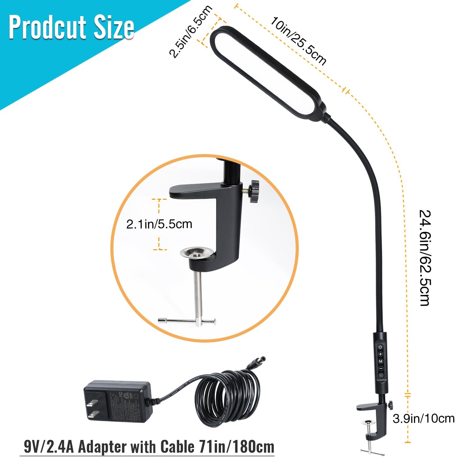 18W 3000LM LED Clamp Desk Lamp | CRI 95 Eye-Caring Light with Remote & Touch Control, 360 Flexible Gooseneck, 3 Color