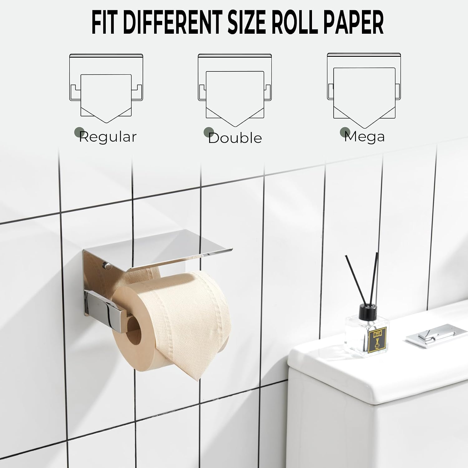 KOKOSIRI Toilet Paper Holder with Shelf Chrome Bathroom Toilet Roll Holder for Restroom T-304 Stainless Steel Wall
