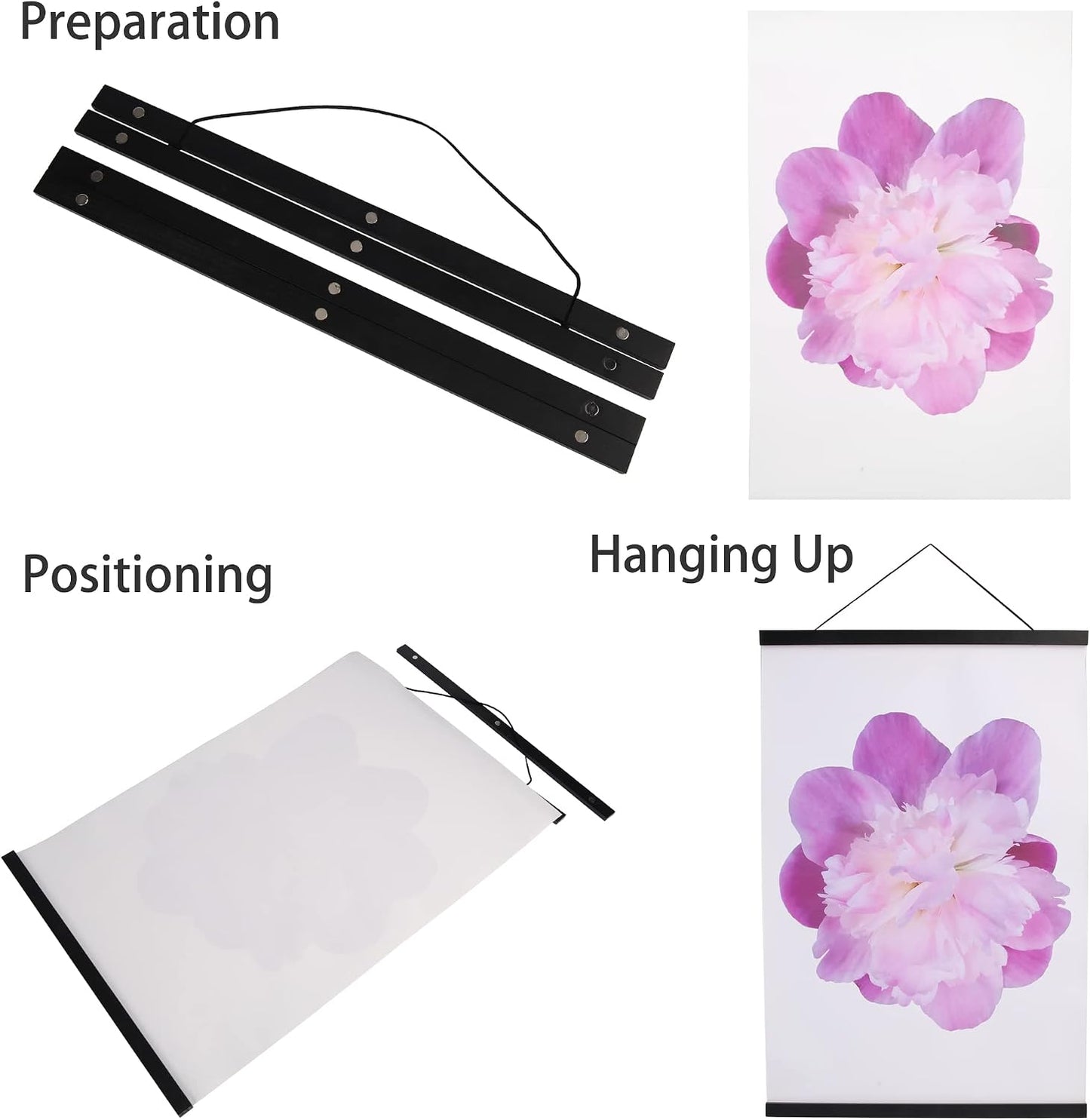 Magnetic Poster Hanger Frame, 36x48 36x24 Picture Frame Hanger,36In,Black