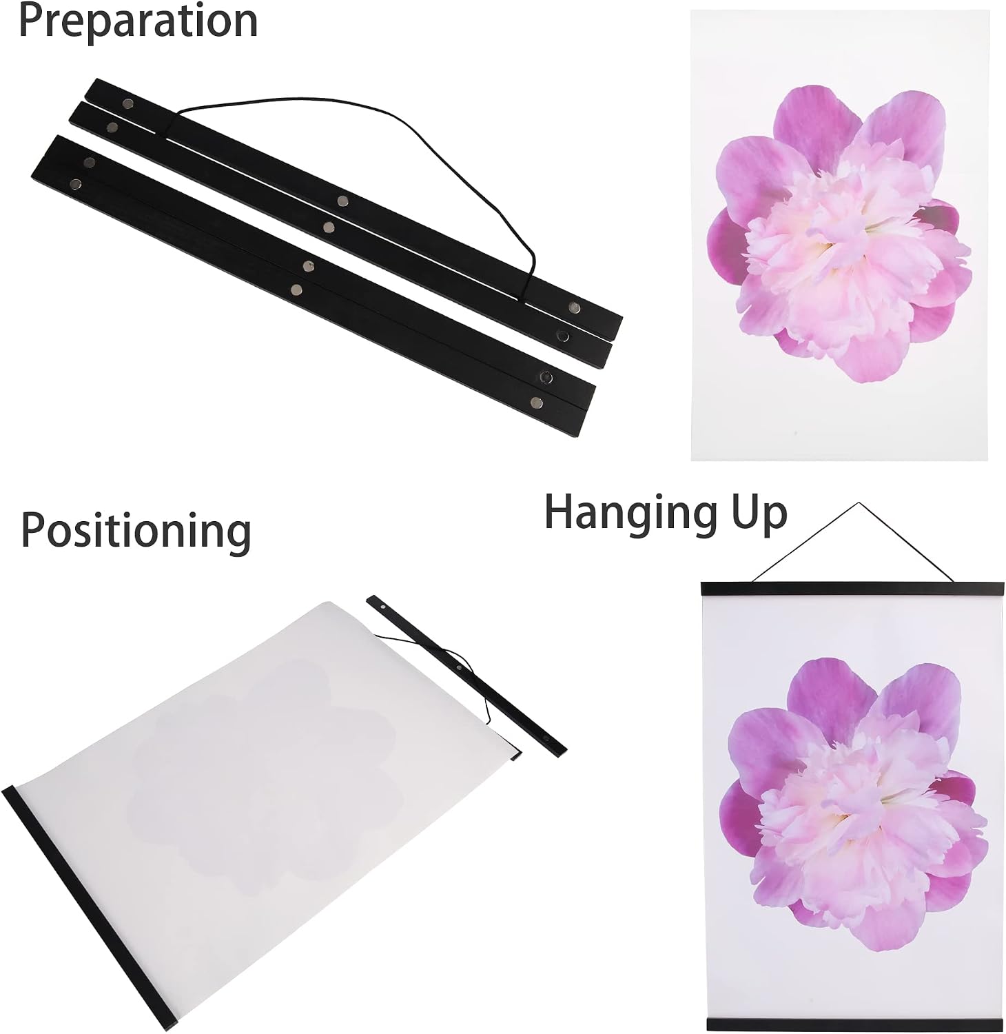 Magnetic Poster Hanger Frame, 36x48 36x24 Picture Frame Hanger,36In,Black