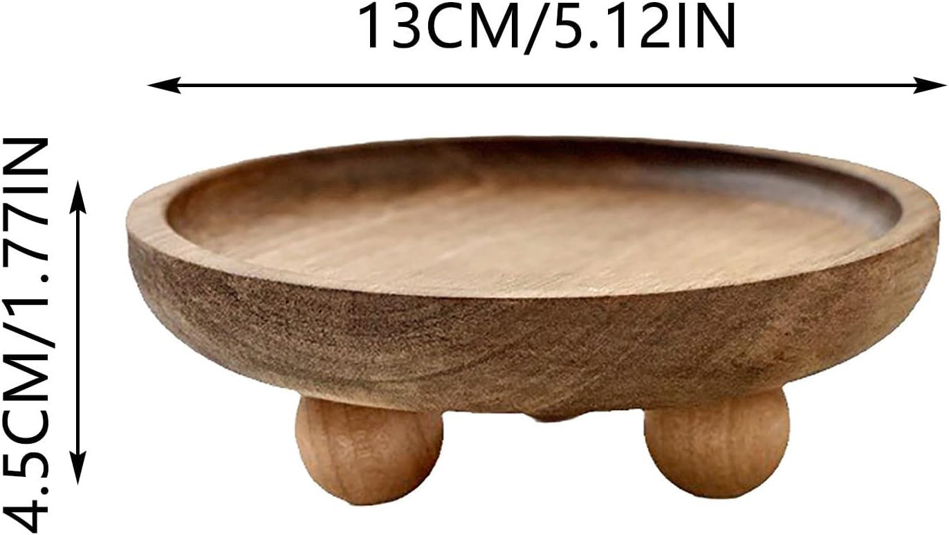 Wood Tray / Small Wooden Pedestal Stand Decor Tray / Round / Natural