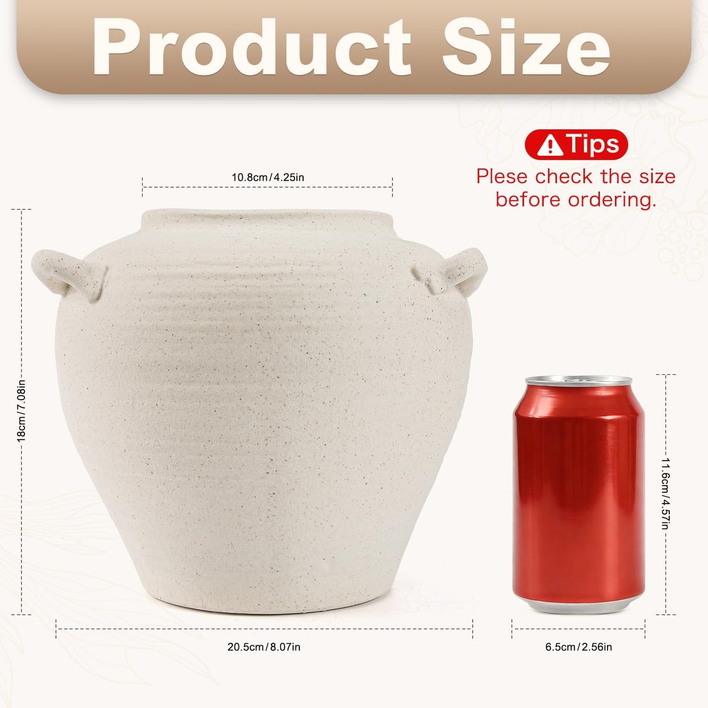 Large White Ceramic Vase Rustic Farmhouse Vase / 7 Inch-white / 7 Inch