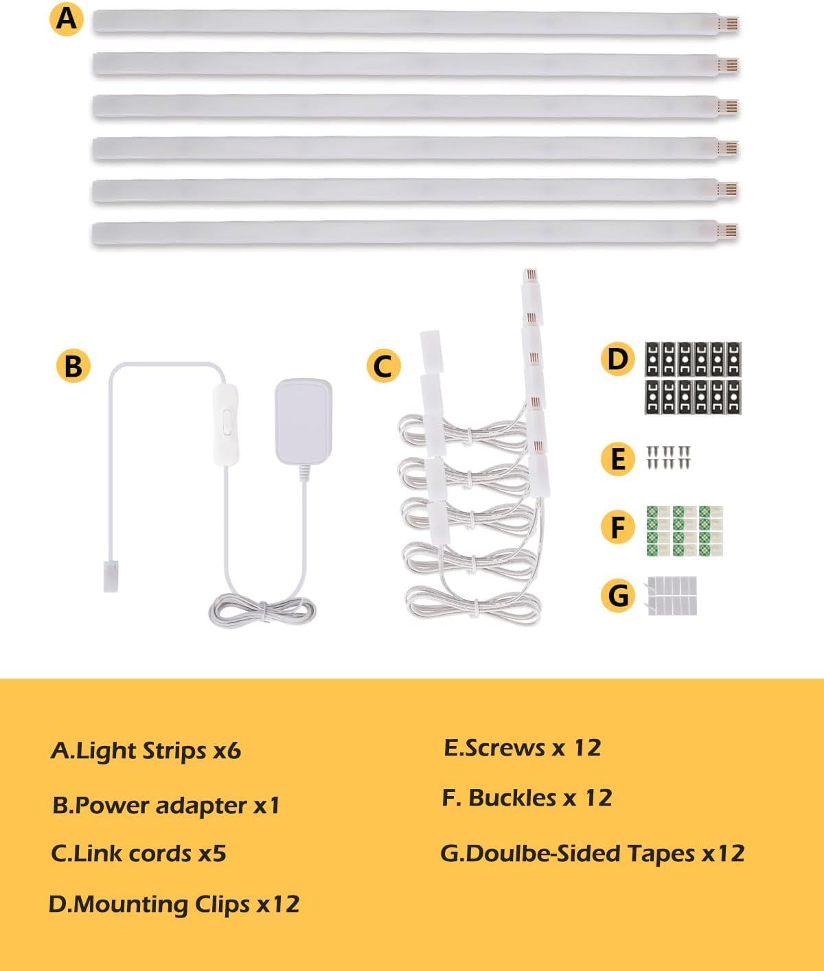 Cefrank Under Cabinet Lighting, 6-Pack 12" Linkable LED Light Bars 3000K | Warm White 1200LM • Plug-in • CRI90+ •