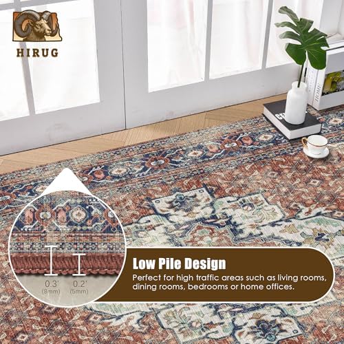 Washable Area Rug 8' x 10' Vintage Traditional Persian Mat - Foldable Distressed Non-Slip Machine Washable Carpet for