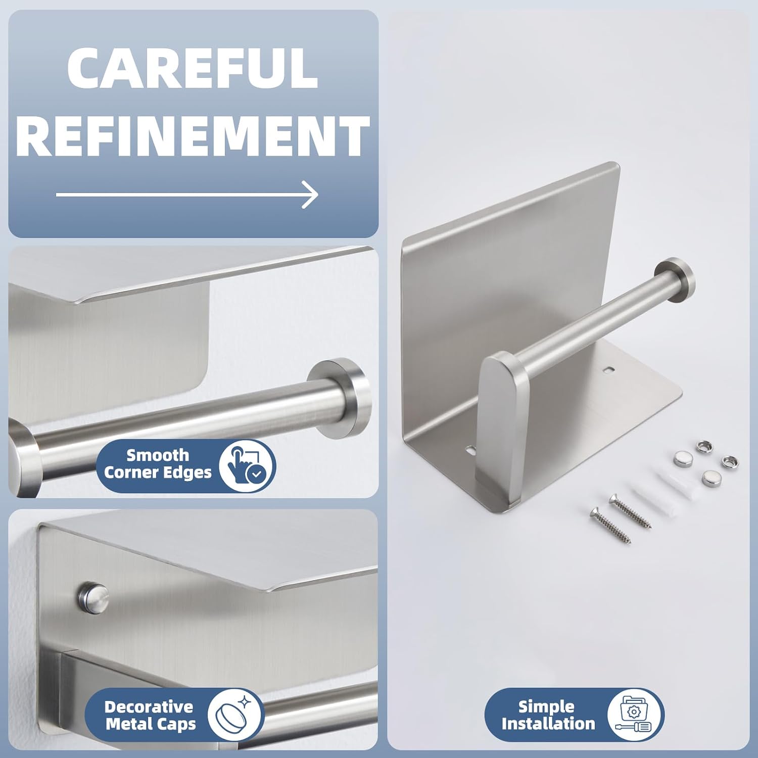 APLusee Toiler Paper Holder with Phone Shelf, Brushed Nickel, Wall Mounted | 304 Stainless Steel, Rust-resistant Tissue