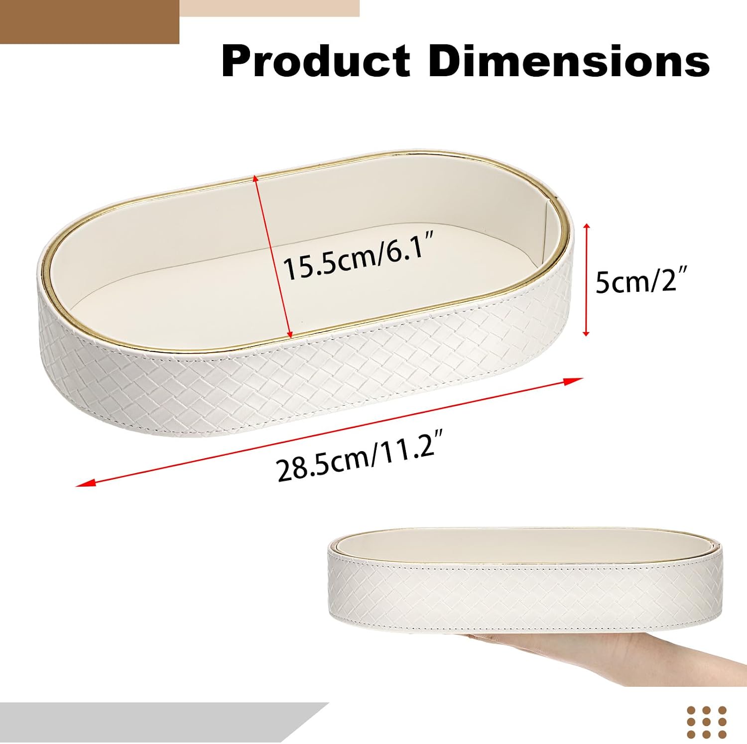 PU Leather Valet Tray / 11 x 5.9 x 2 / White