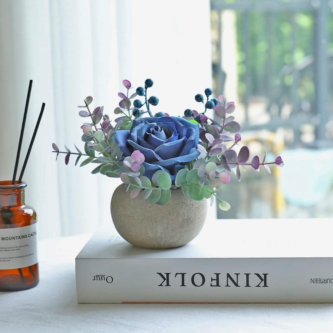 Small Artificial Rose Potted Plant / Blue