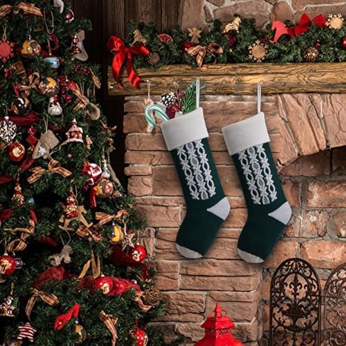 Nanou 18” Knitted Christmas Stockings, 1 Pack, Snow-Green