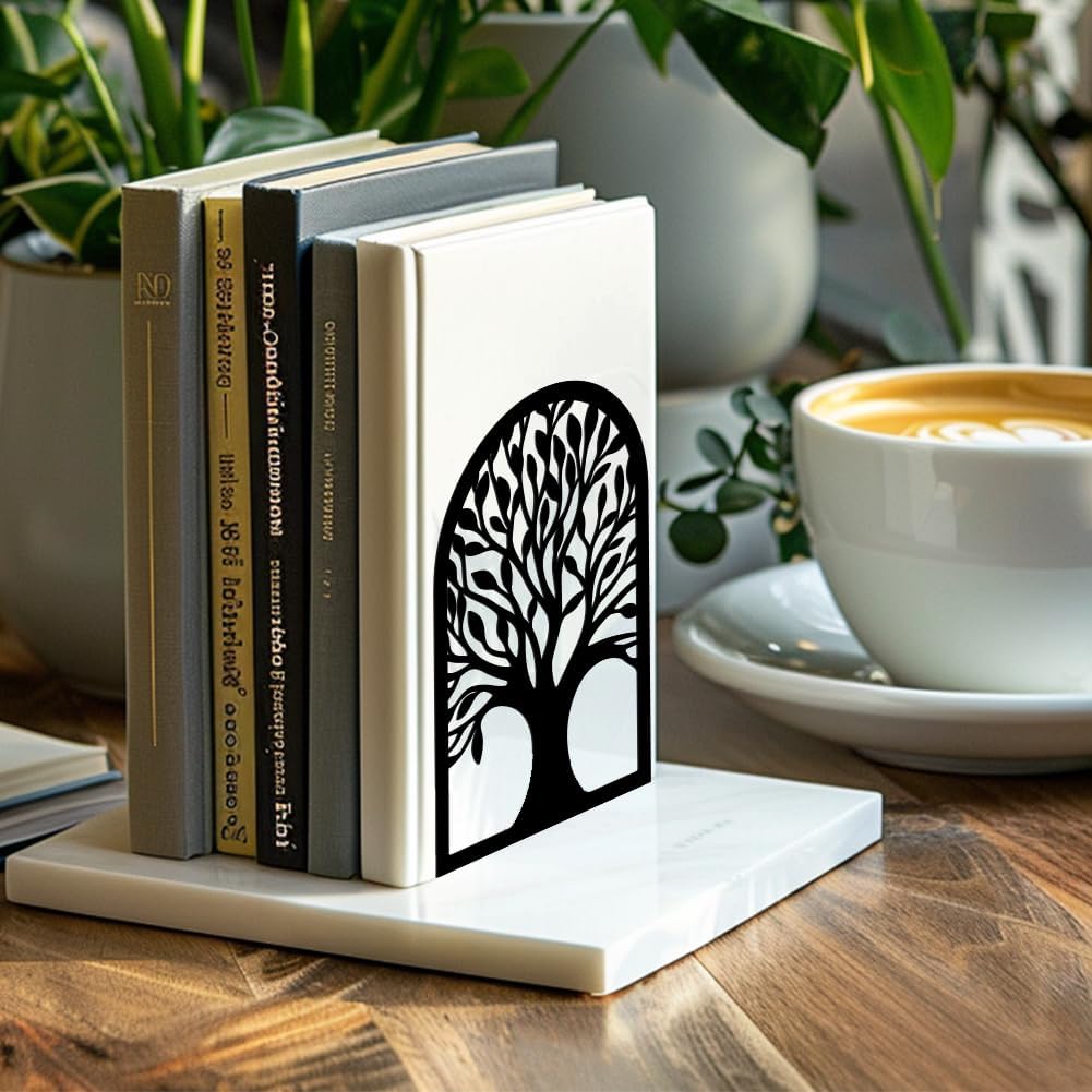 Metal Bookends / Modern Decorative Heavy Duty Study Book Support Stoppers / Tree of Life