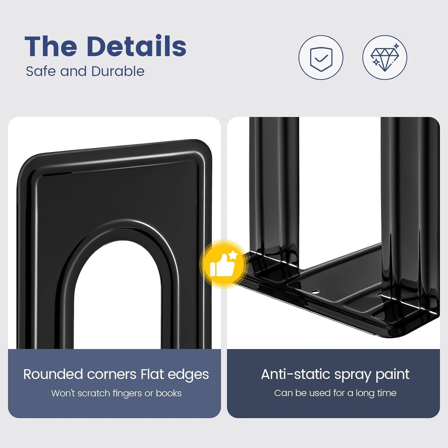 Non-Skid Metal Bookend Supports / Black / 6 x 5 x 6
