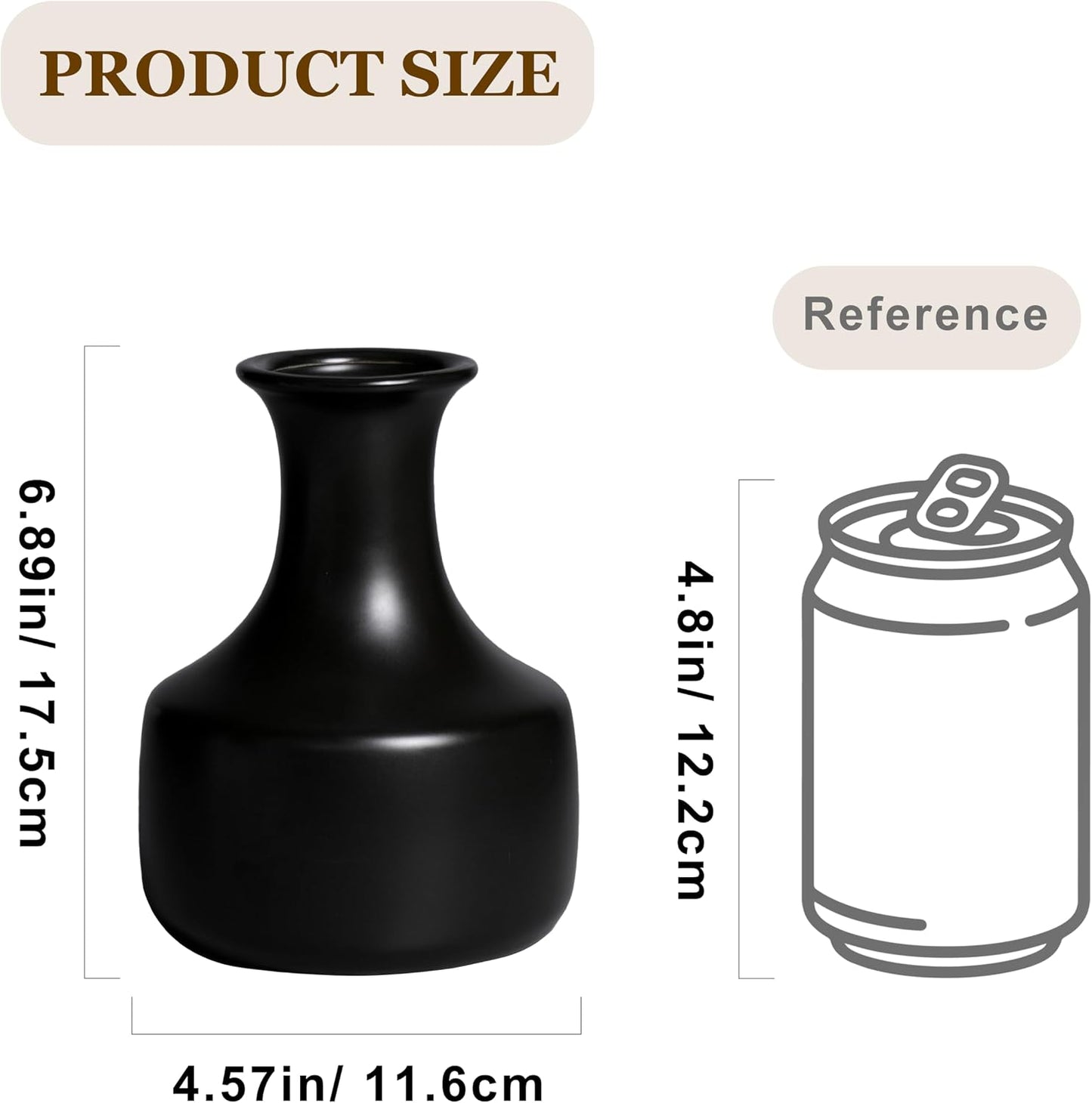 Ceramic Vase / Small Modern Flower Vase / Black / 7 Inch
