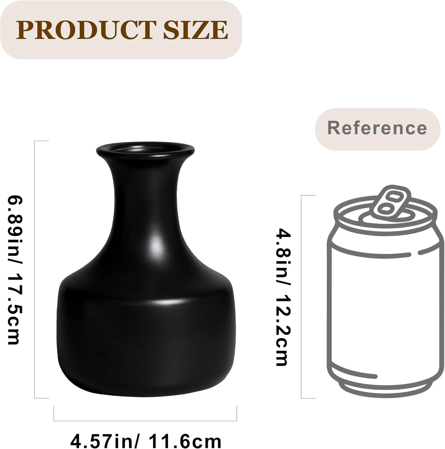 Ceramic Vase / Small Modern Flower Vase / Black / 7 Inch