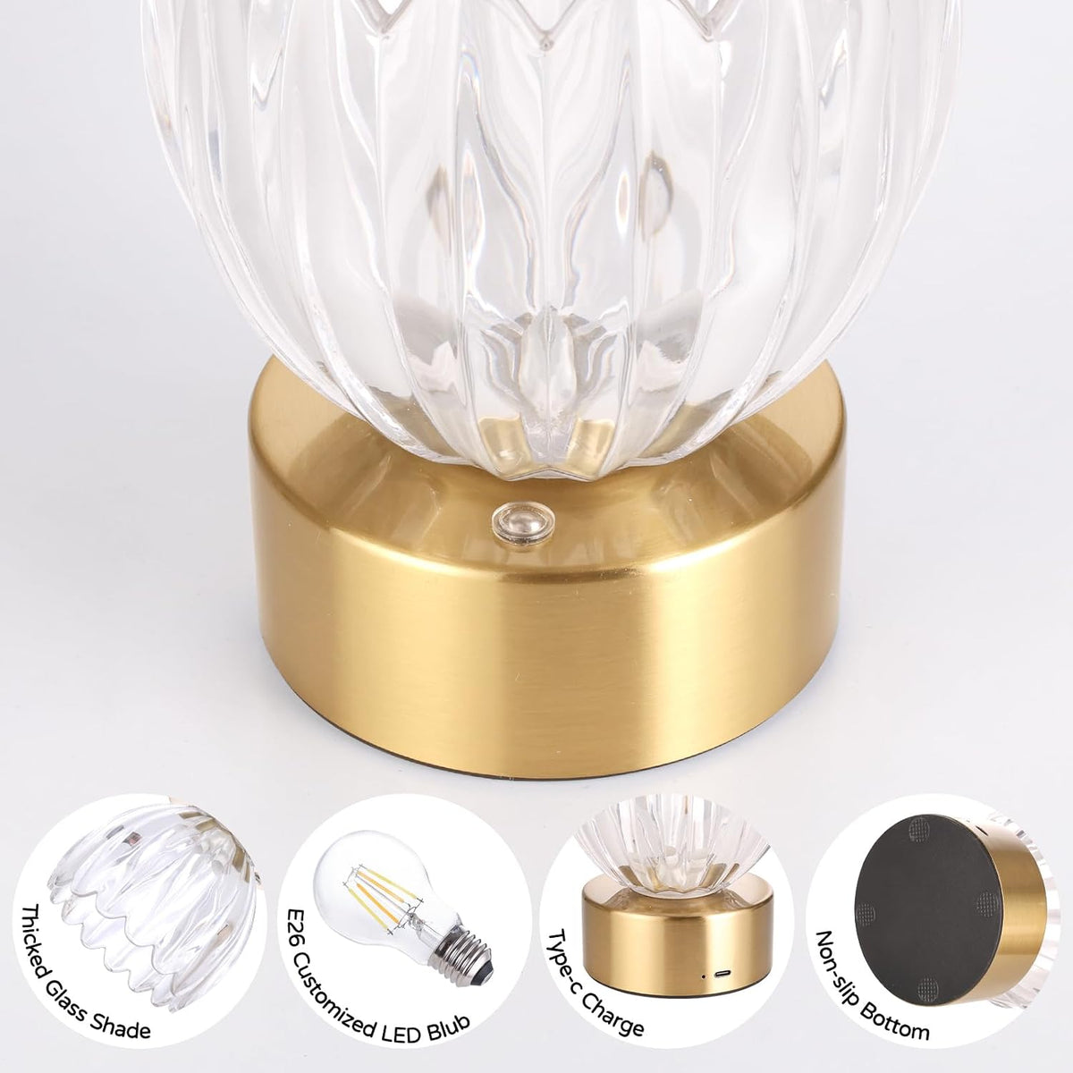 Shenmoyl Cordless Small Table Lamp with 5200mAh Battery & Touch Control, Battery Operated Tulip Table Lamp with 3