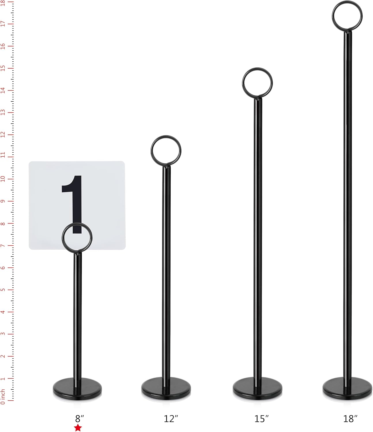 New Star Foodservice Ring Clip Table Card Holders with Number Cards 1-24, 8", Set of 24, Black