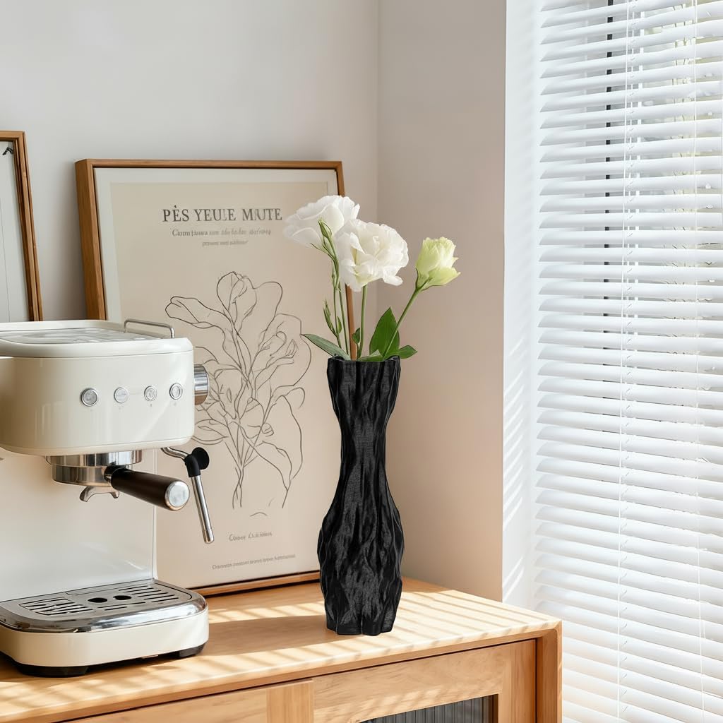 Black Sculptural Ceramic Vase / Black-d, 12 Inch