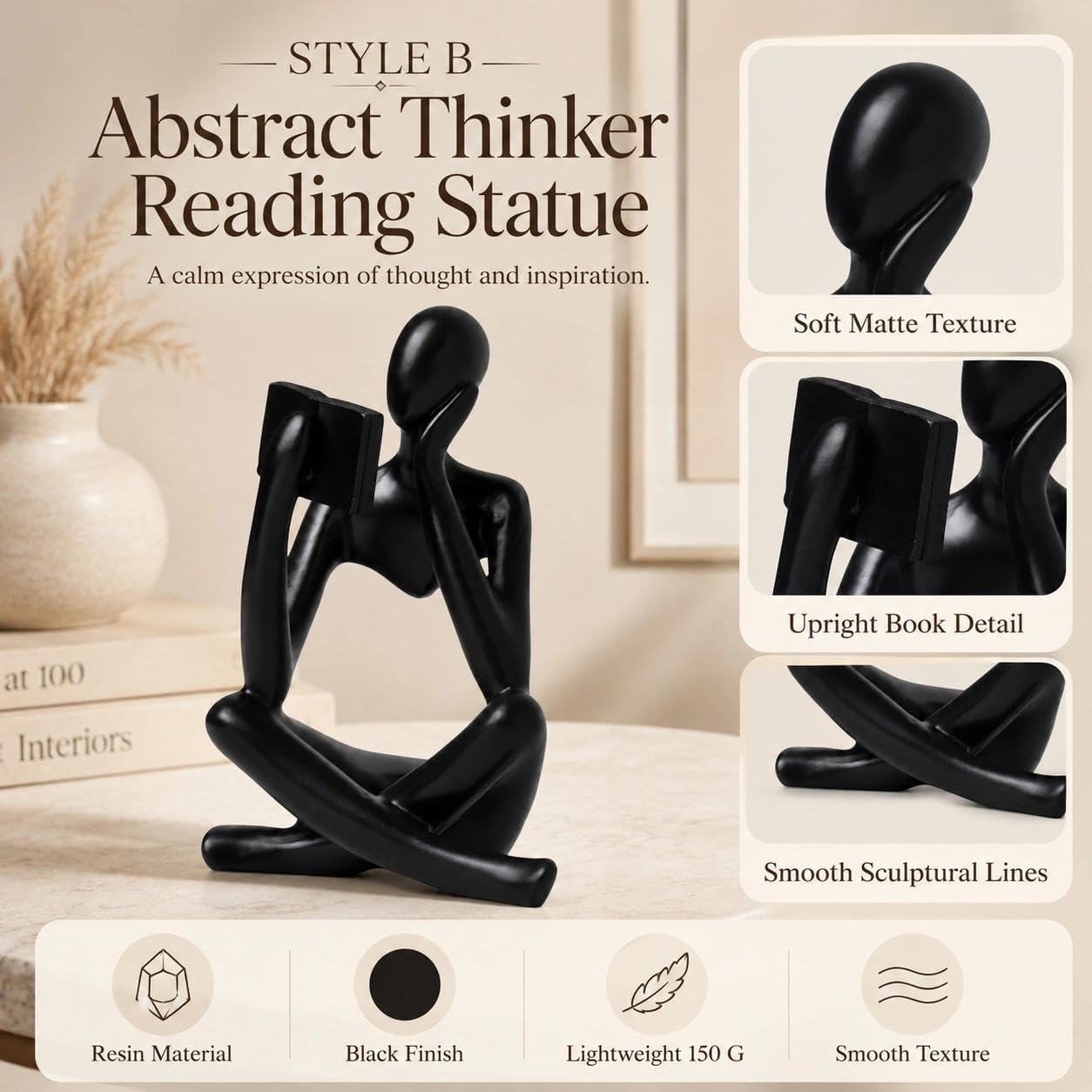 Resin Decorative Bookend / Reader-black-b