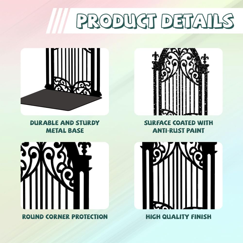 Metal Bookends / Modern Decorative Heavy Duty Study Book Support Stoppers / Gothic Gate