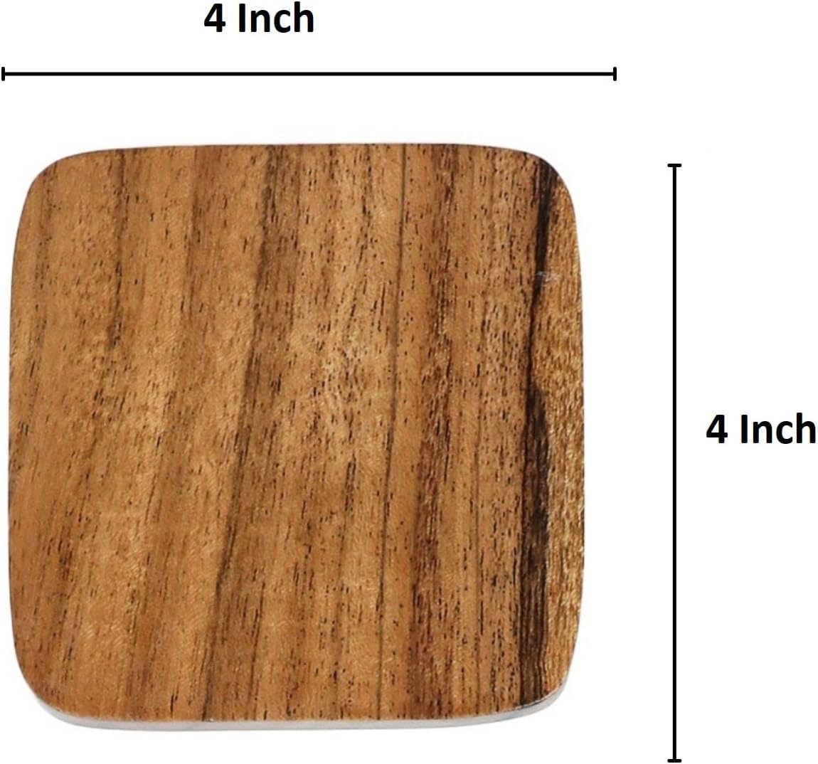 Acacia Wood Handcrafted Square Coasters / Set of 6