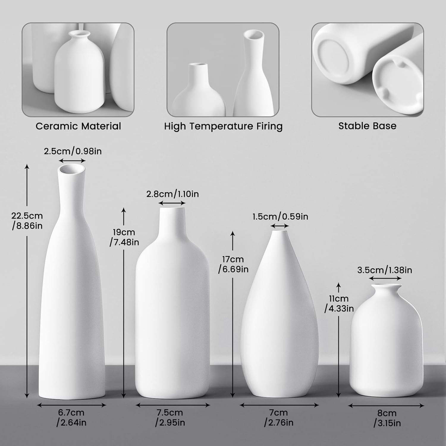 White Ceramic Vase / White*4 / Set of 4
