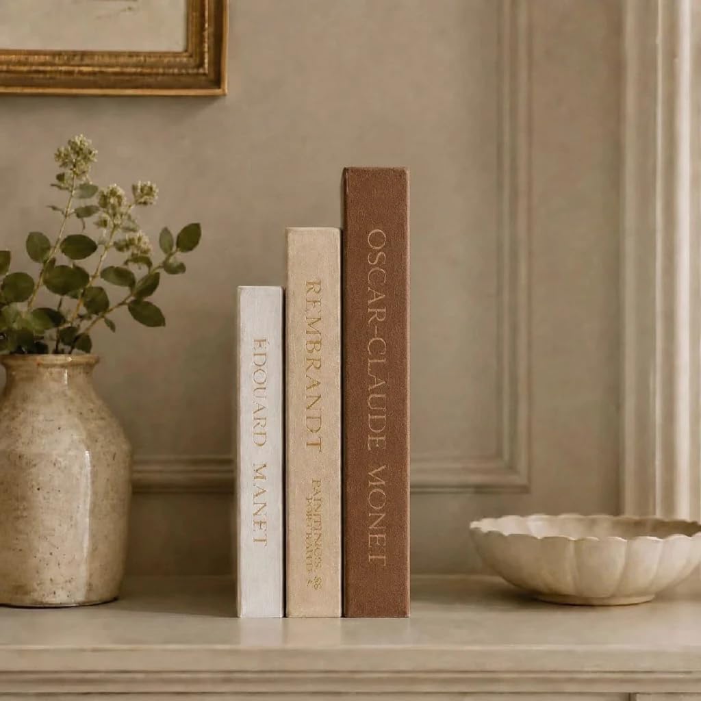 Linen Faux Book / Brown-beige-apricot / Set of 3
