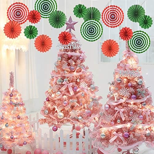 18Pc Party Red and Green Paper Fans Merry Christmas Hanging Paper Fans Decorations, Round Folding Party Bulk for Christmas Decorations Winter Holiday Wedding Birthday