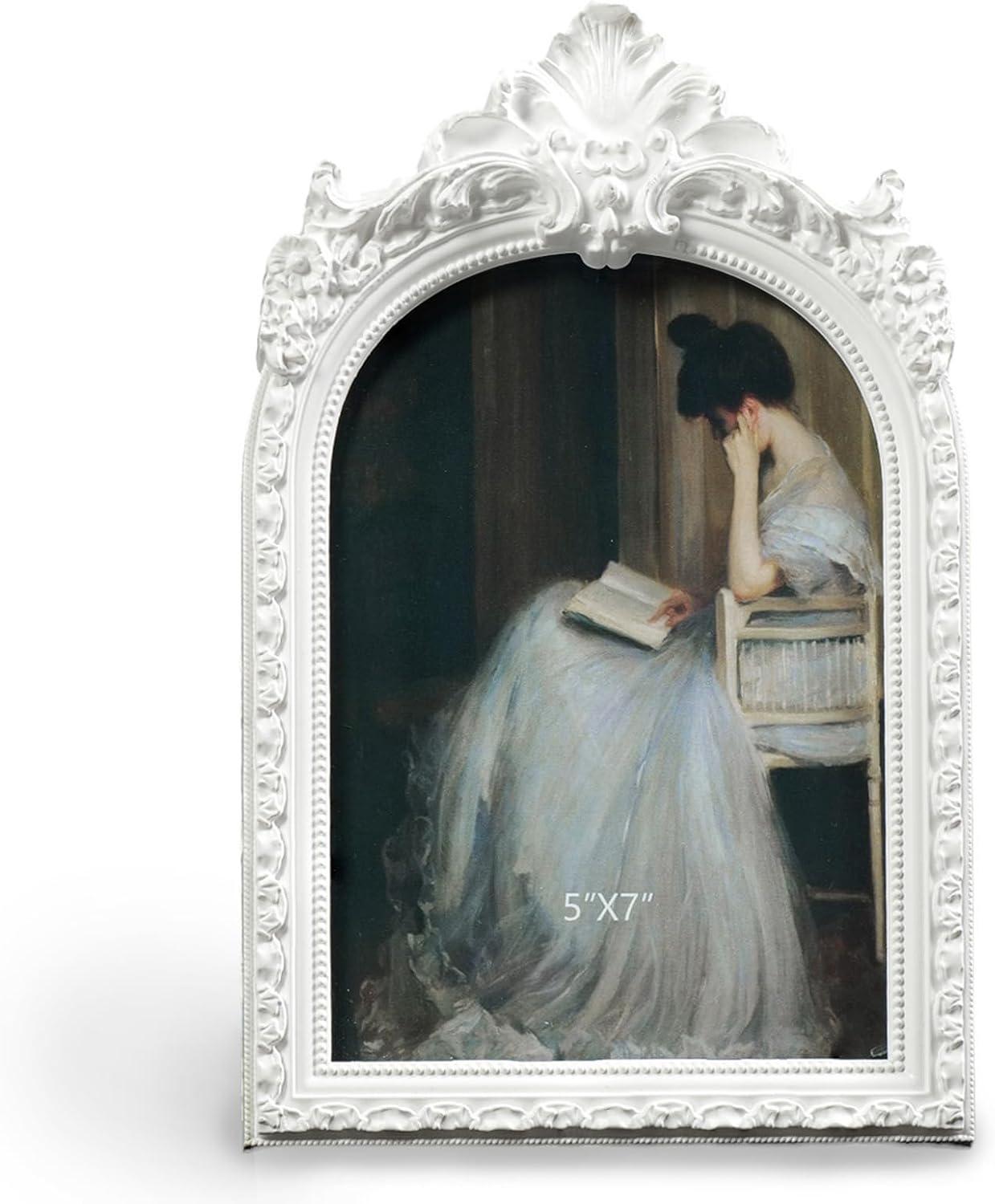 Vintage Ornate Resin Photo Frame / White Arch / 5 x 7