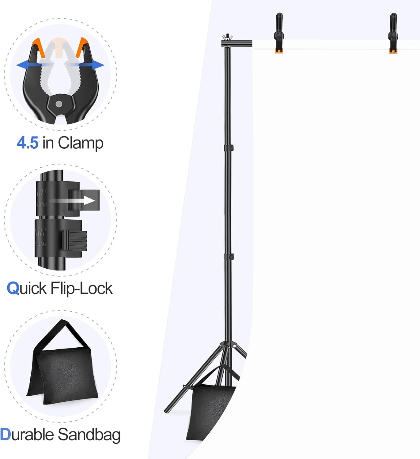Backdrop Stand ft Photo Studio Adjustable Background Stand Support kit / 10 x 7 / Ft / Black