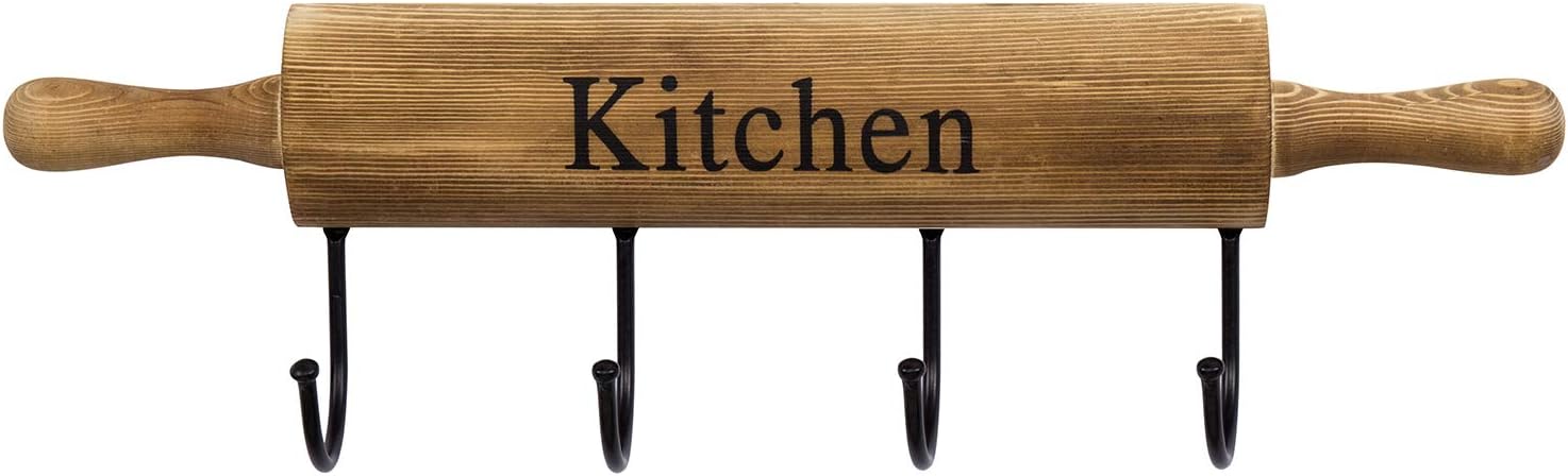 Rustic Burnt Brown Wood Kitchen Hooks for Hanging Cooking Utensils / Rustic Brown