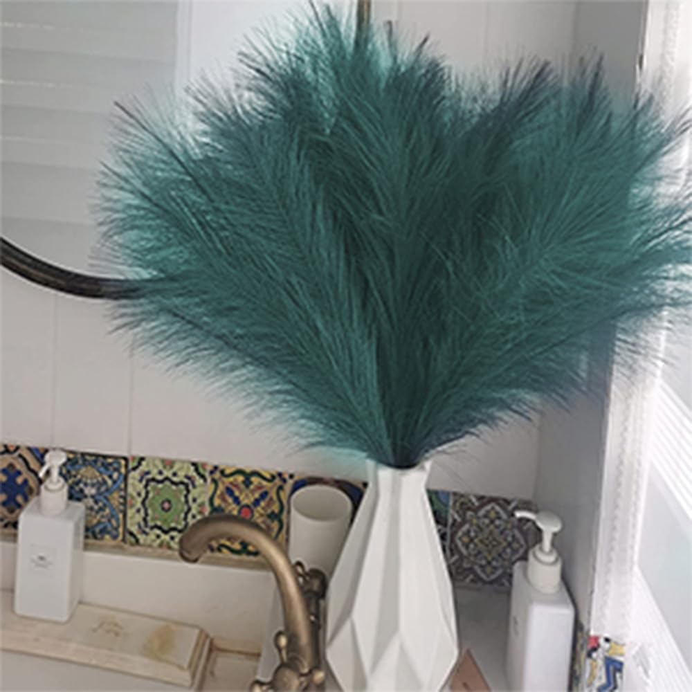 Detachable Faux Bulrush Reed Green Grass for Tall Vase Filler / Deep Green 2 / Set of 5