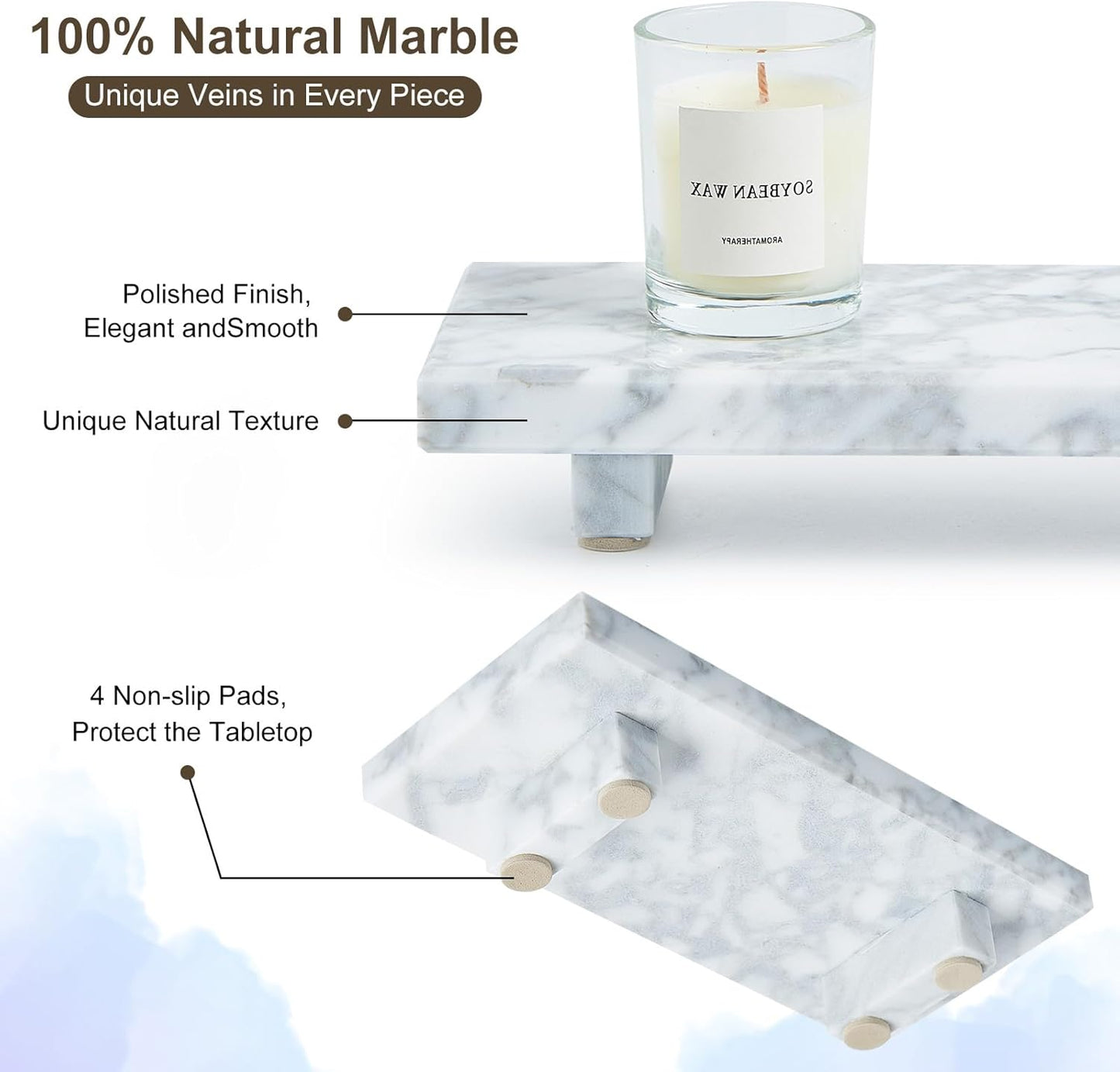 Vanity Organizer / Natural Marble Tray Pedestal Stand / White / 8.7 x 4 x 1.6