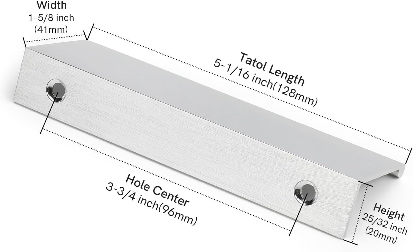 Edge Pulls for Cabinet Kitchen / Hole Center: 3-3/4in / Brushed Nickel / 4 Inch / Set of 24