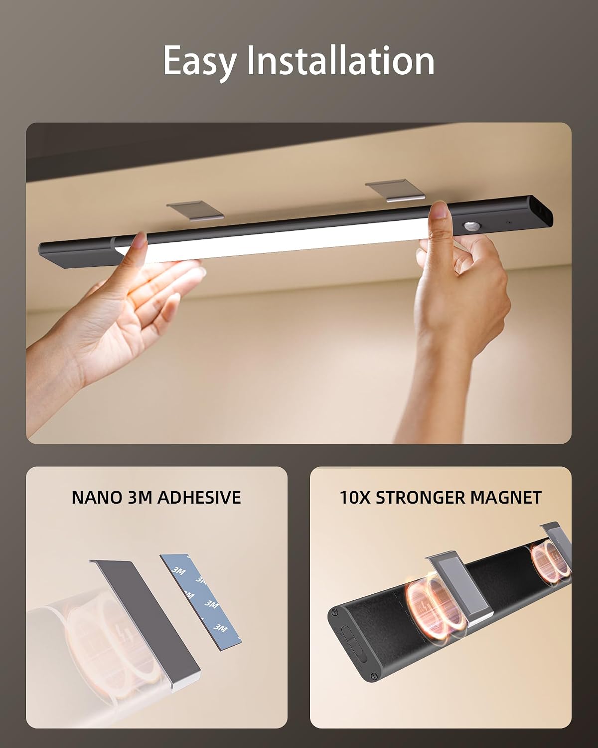 EZVALO Under Cabinet Lighting Motion Sensor led with 2 Detachable Batteries | 2200mAh Long-Lasting Battery, 76 LED