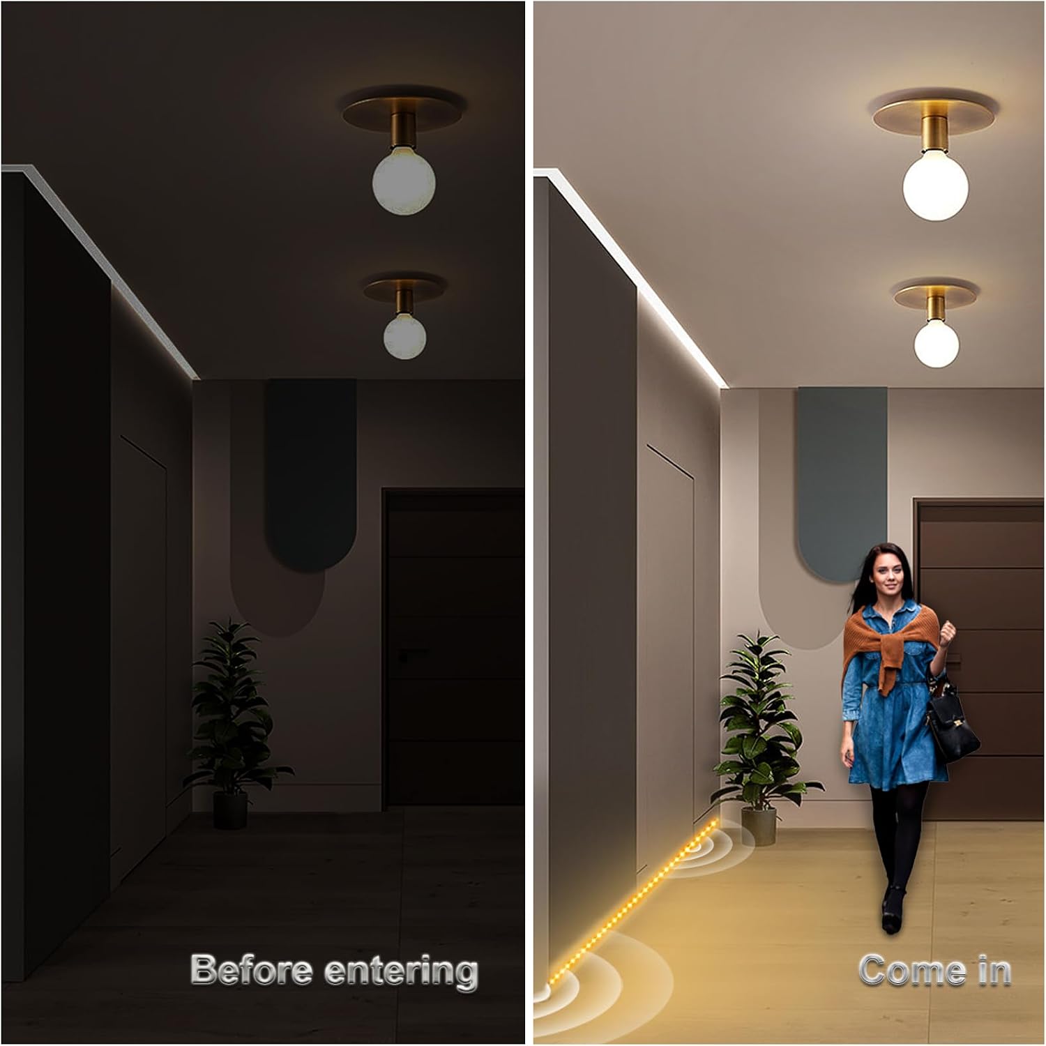WOBANE Rechargeable Motion Sensor Strip Light, Warmwhite LED Closet Lights | Upgraded Battery Operated LED Strip Light