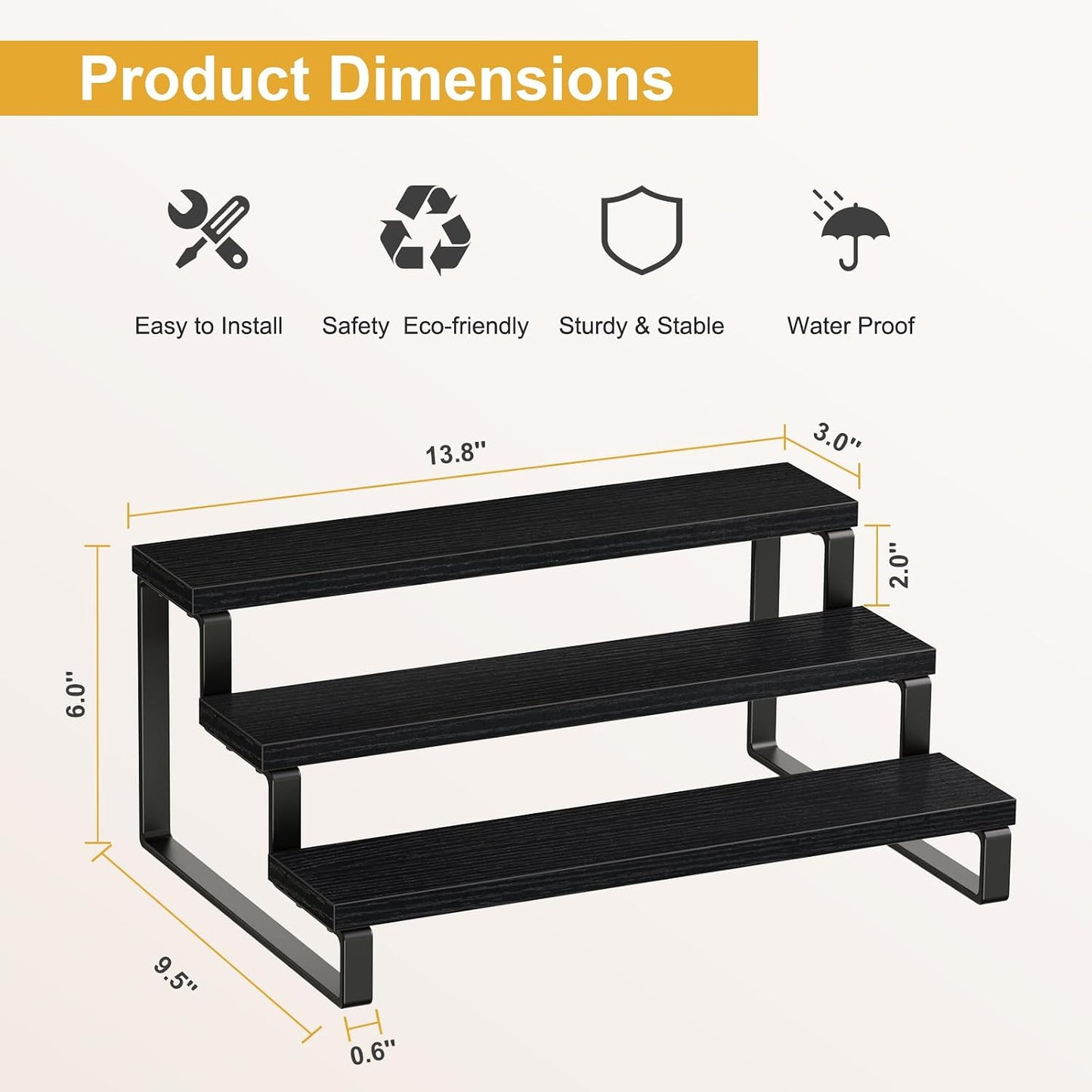 Giikin 3 Tier Spice Rack, Set of 2 Wooden Spice Rack for Countertop, Cabinet Organizer Shelf Kitchen Counter Storage