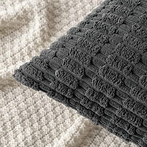 MIULEE Lumbar Corduroy Decorative Throw Pillow Covers 12x20 Dark Grey