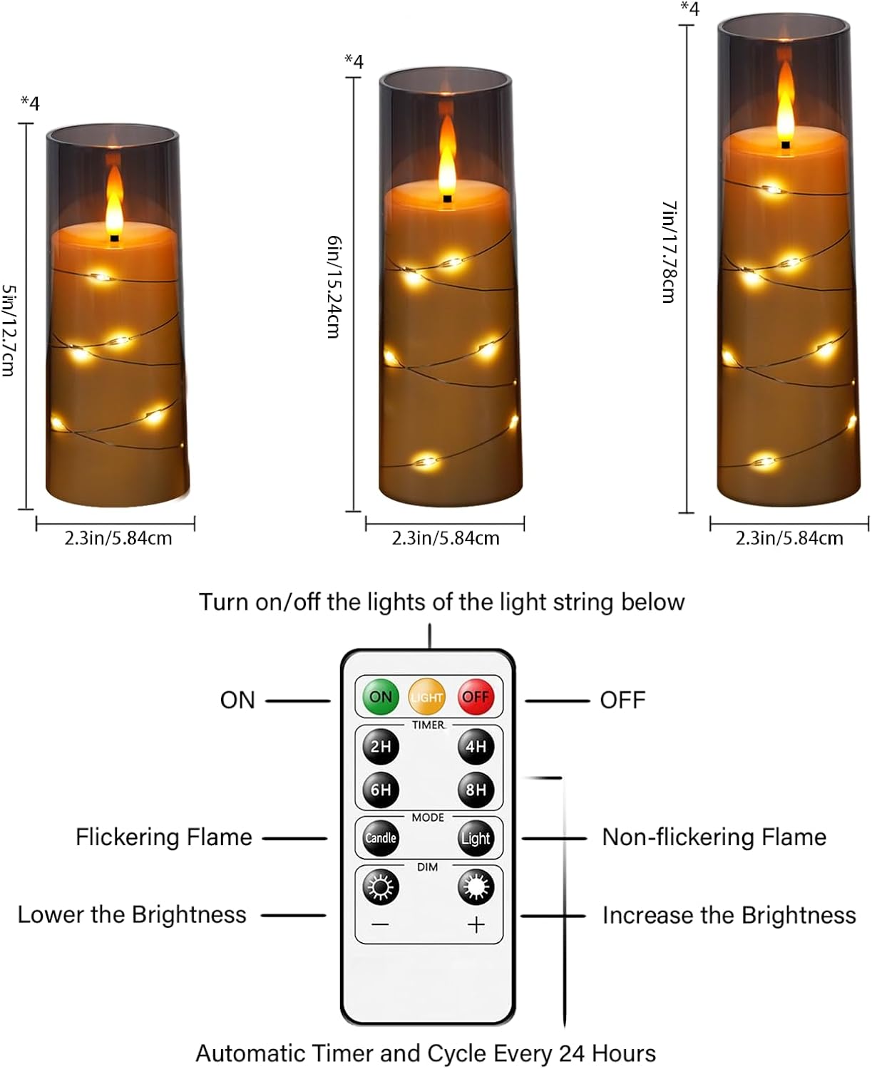 Sasigeiaa Flameless Candles with Embedded Star String - Battery Operated LED Candles, with Remote,12 Grey Flickering