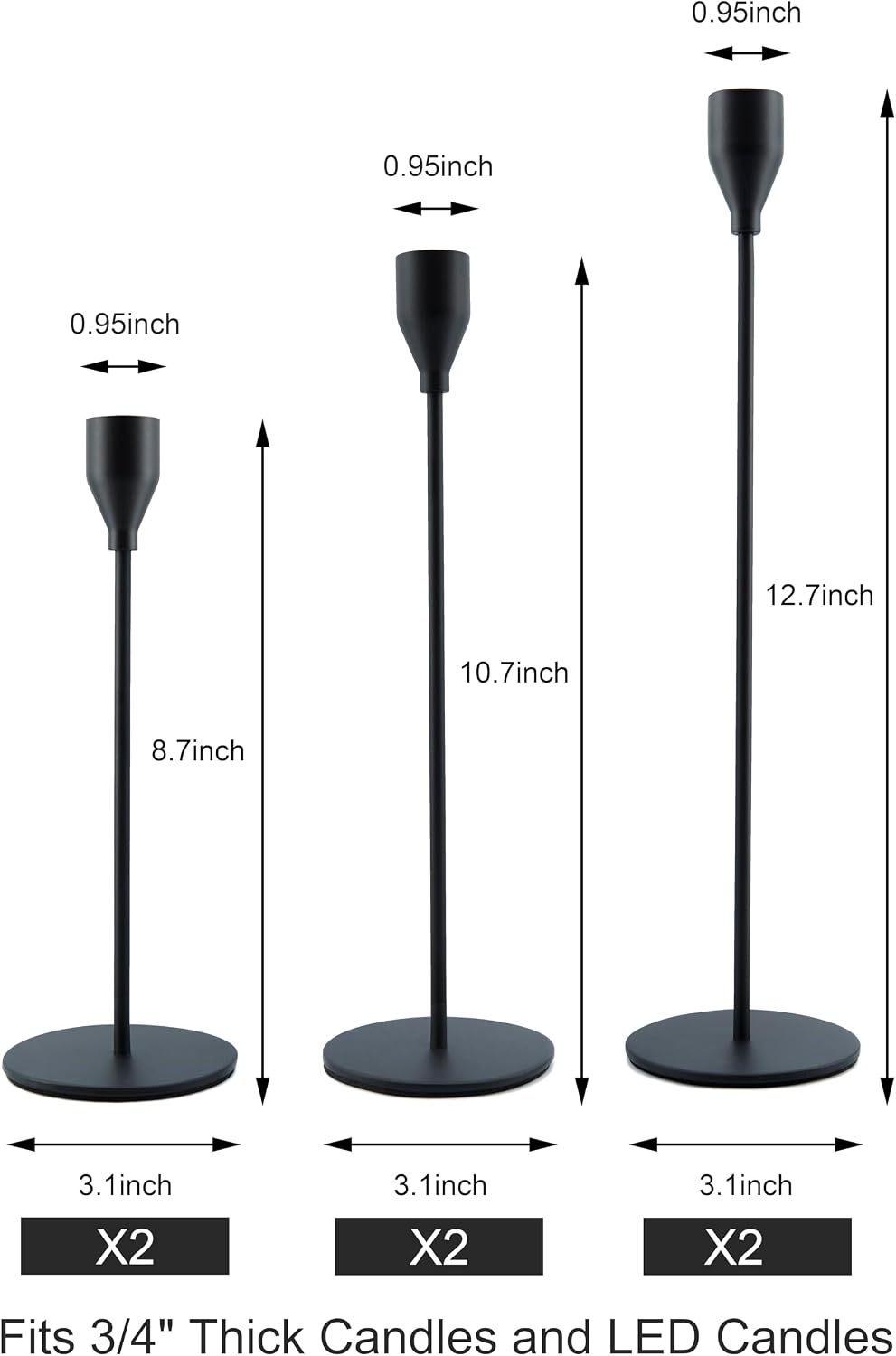 NLBTW Black Taper Candle Holders Set of 6, Metal Candlestick Holders for Table or Mantel Decor Centerpiece, Candle