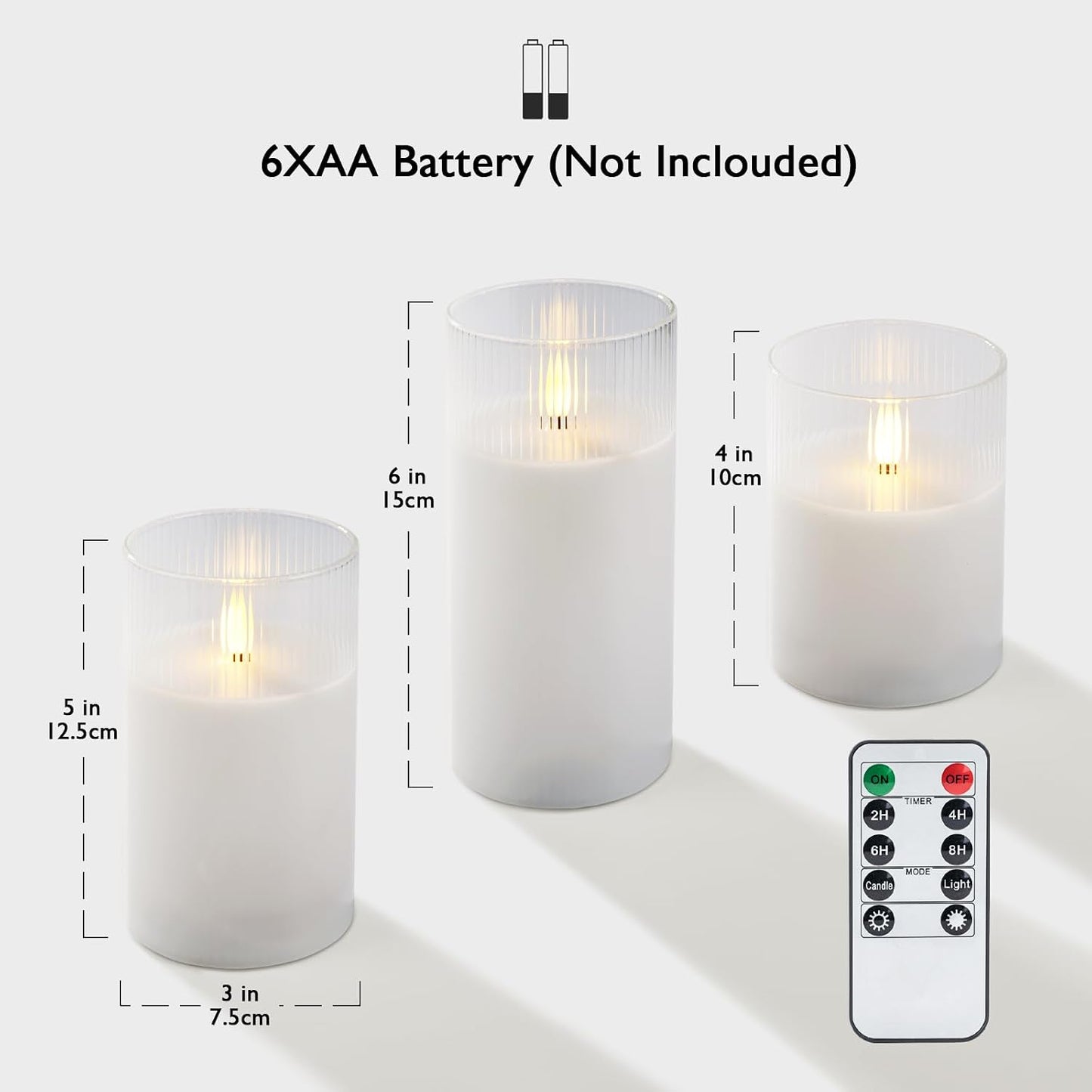 Amagic White Ribbed Glass Flameless LED Pillar Candles with Remote Timer | Real Wax Battery Operated Electric Candle