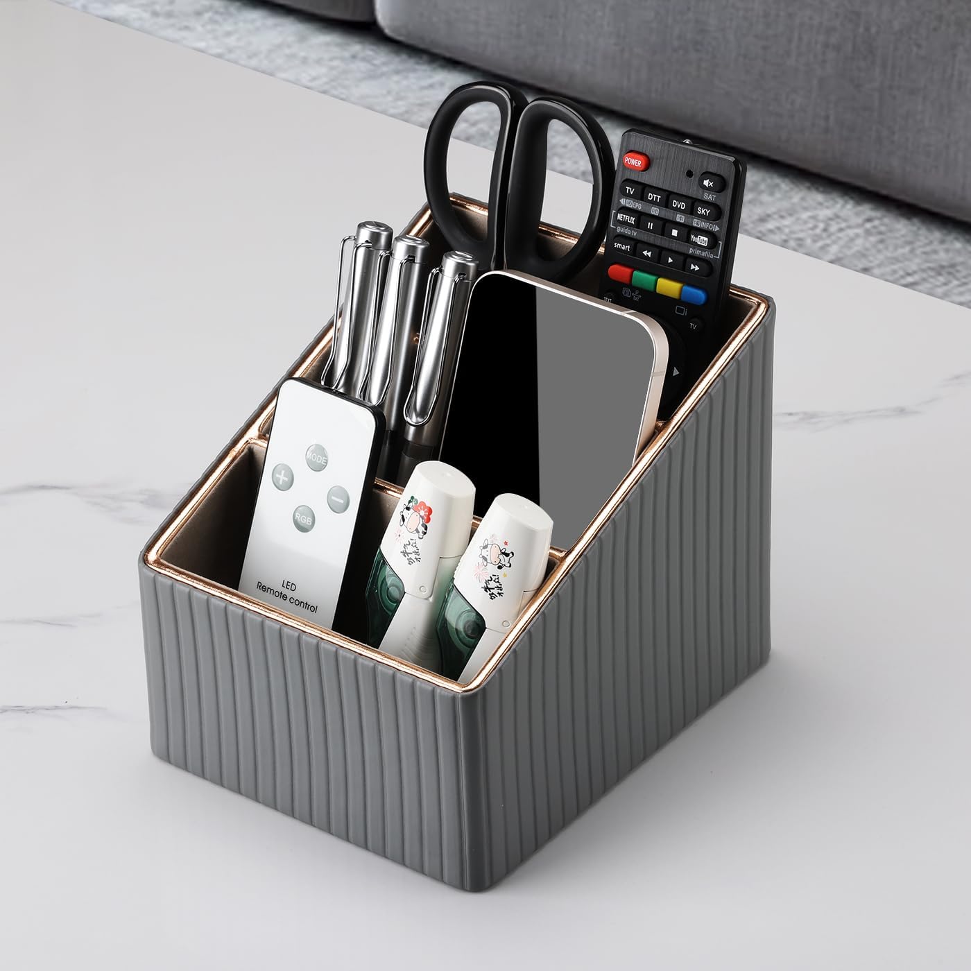 3 Slot PU Leather Remote Controller Holder / Gray