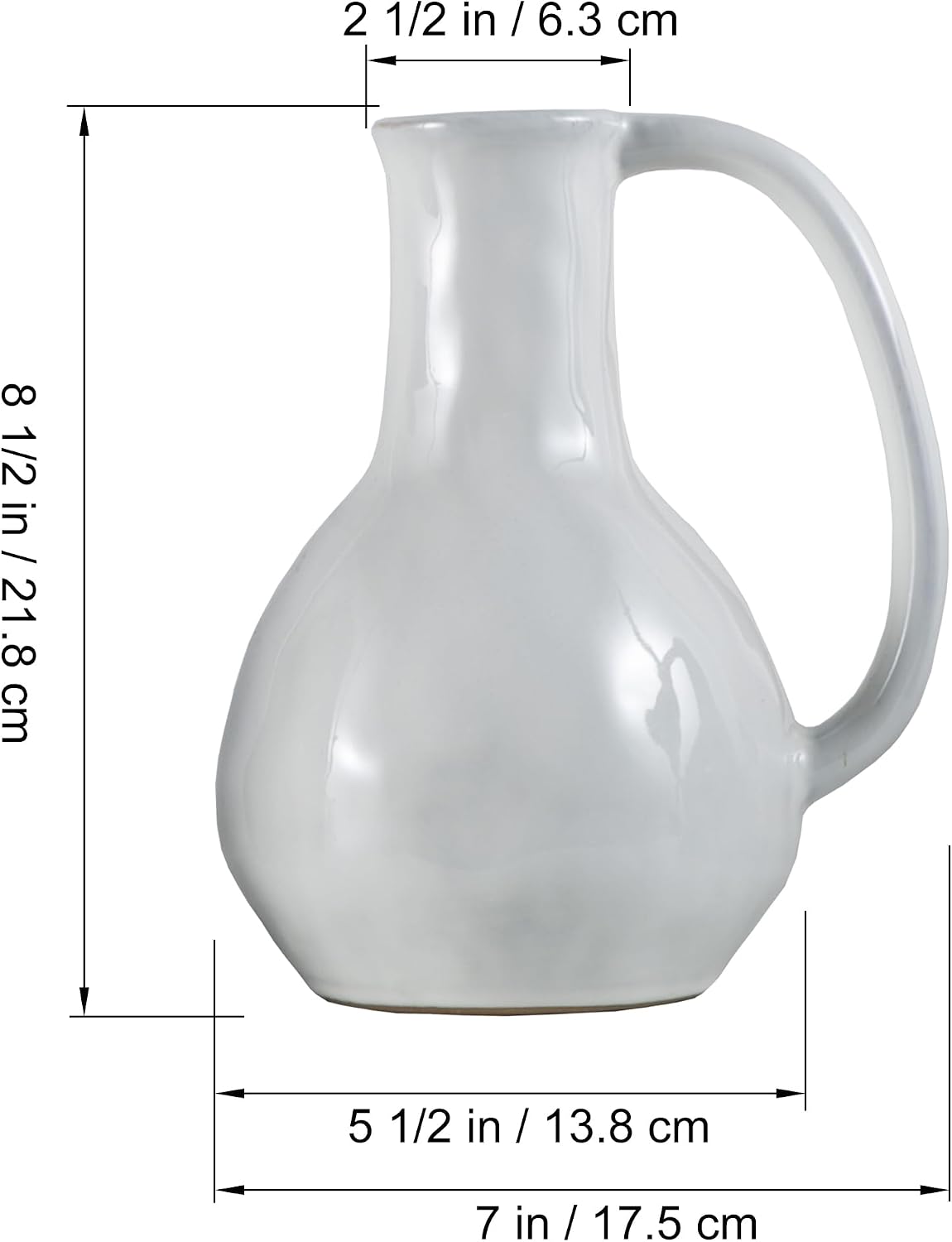 White Ceramic Vase / Big Handle - White