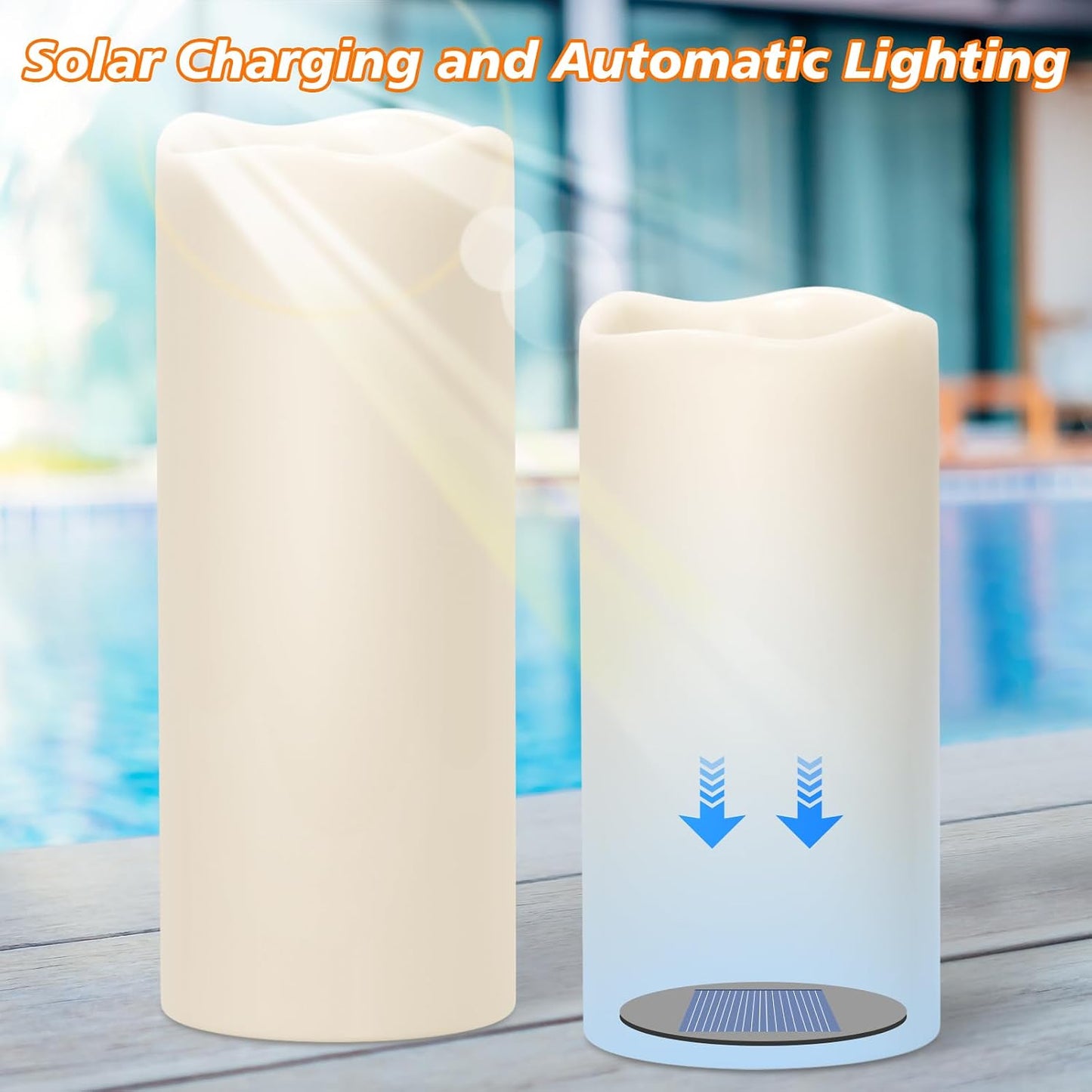 GenSwin Solar Candles Outdoor Waterproof Lantern Ivory White 4 x 8,10 in | IP65, Sensor for Dusk to Dawn, Large Pillar