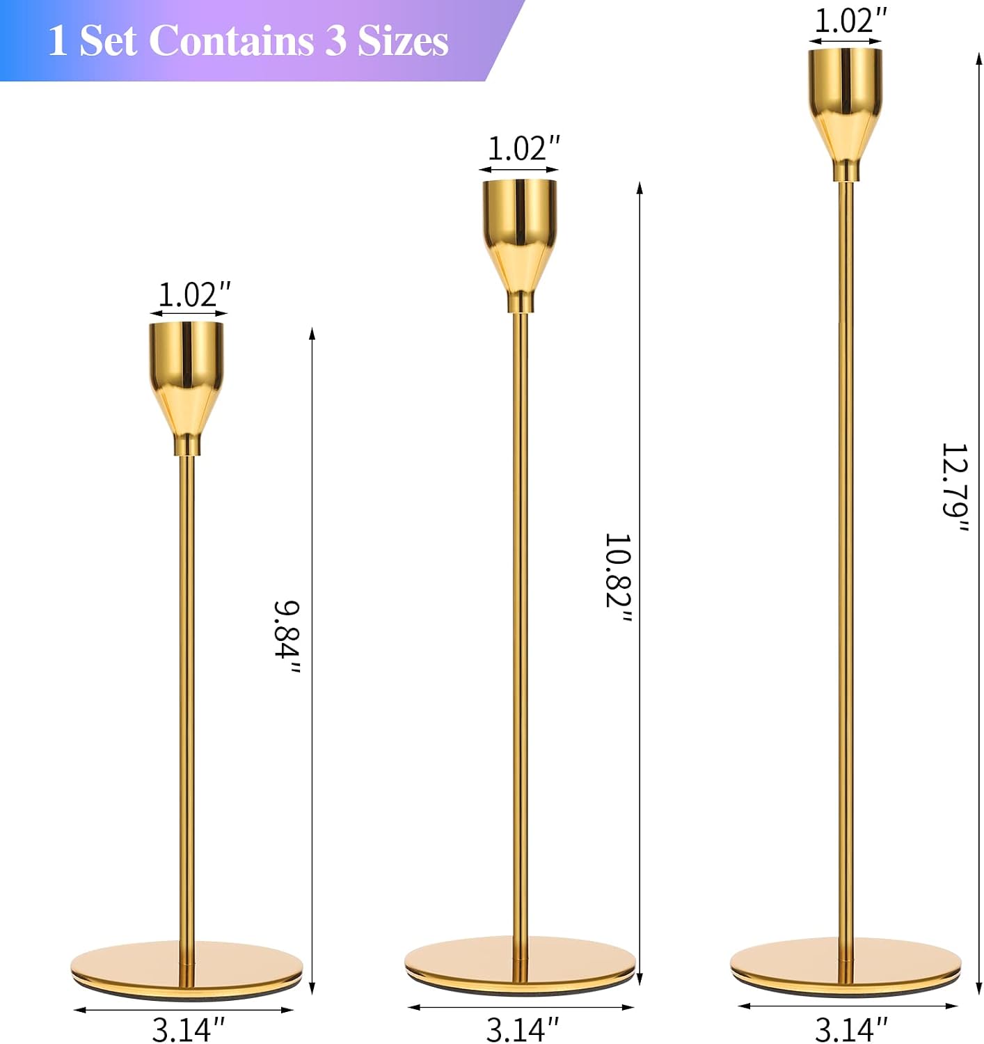 Set of 6 Gold Candlestick Holders Taper Candle Holders Candle Holders Decorative Candlestick Holder for Home Decor