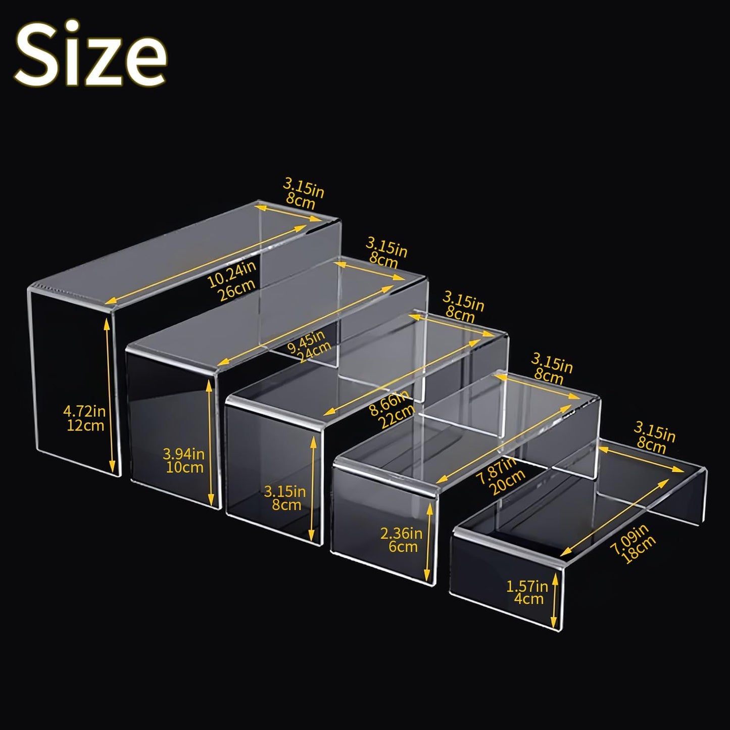 Multi-Size U-Shaped Stands for Retail / Clear / 7 Inch / Set of 5