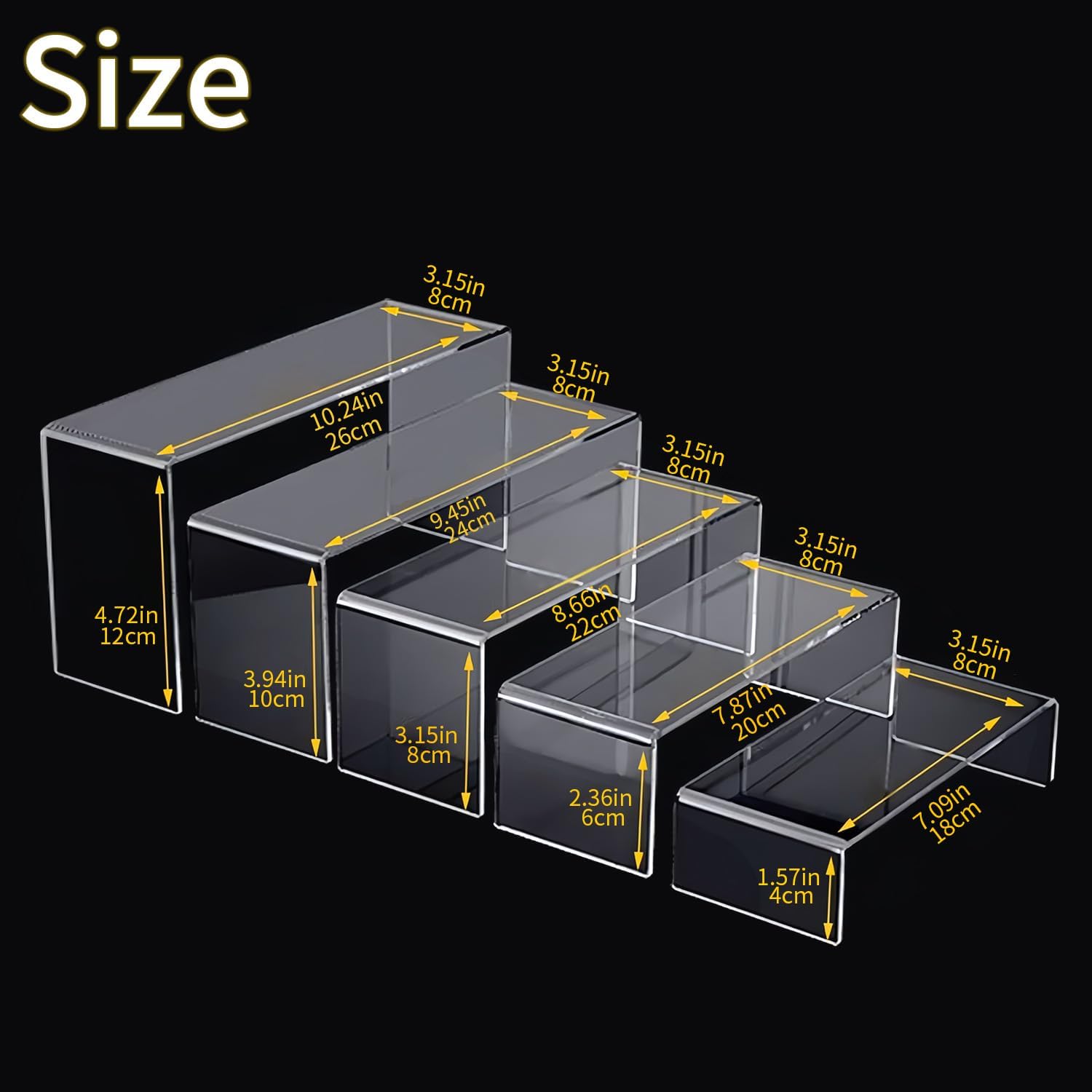 Multi-Size U-Shaped Stands for Retail / Clear / 7 Inch / Set of 5