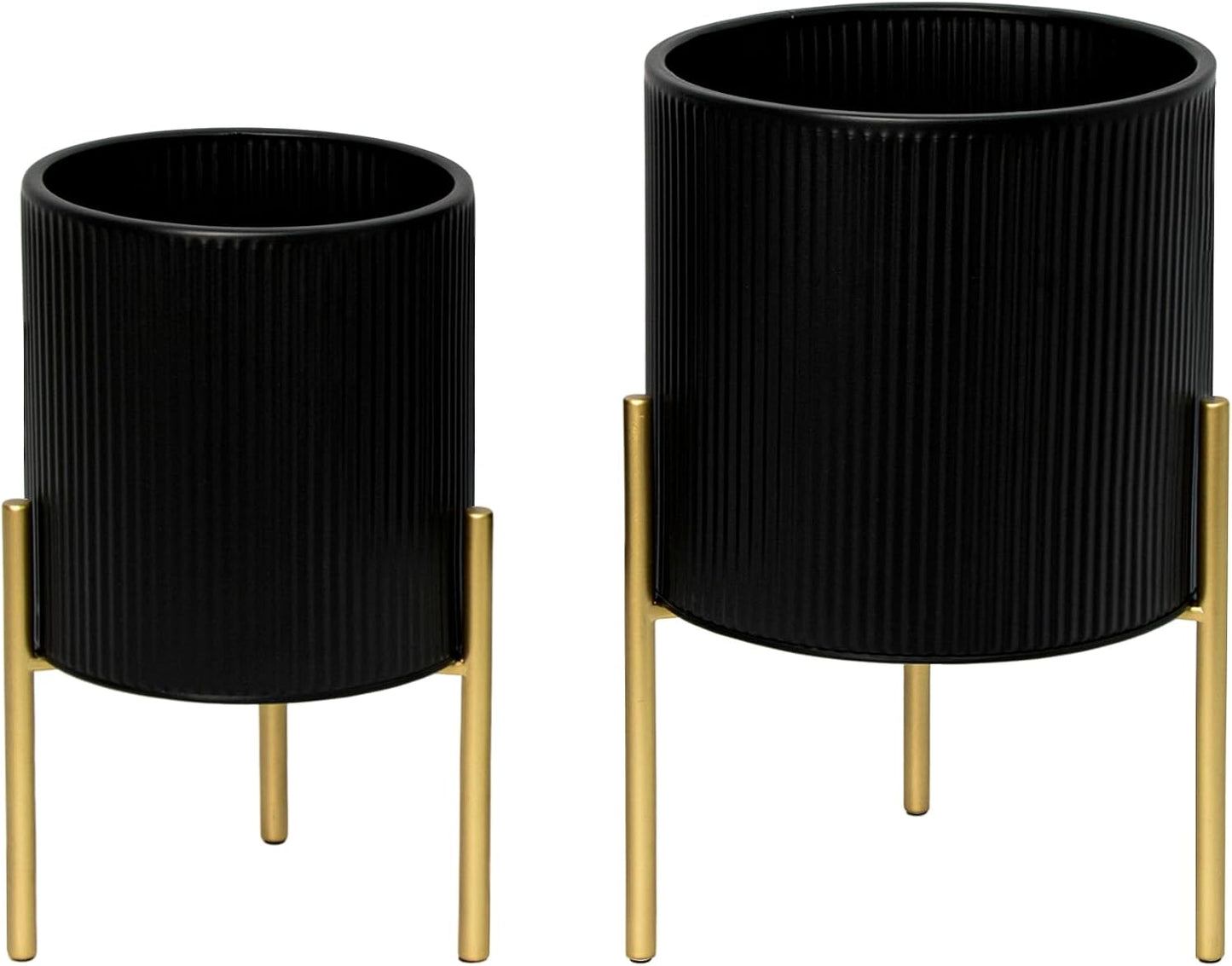 ARNIS Modern Planter Pots, Set of 2 Round Large Planters with Stand, Decorative Planters, Metal Pots with Drainage