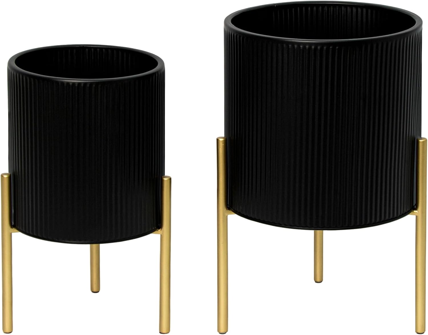 ARNIS Modern Planter Pots, Set of 2 Round Large Planters with Stand, Decorative Planters, Metal Pots with Drainage