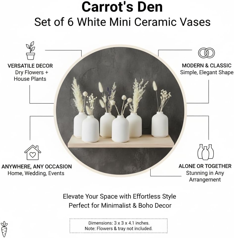 Mini Ceramic Vases / White / Set of 6